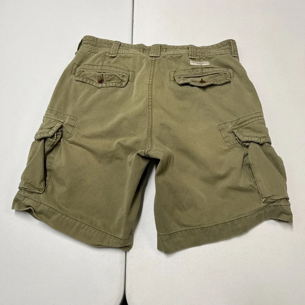 Polo Ralph Lauren Shorts Heavy Weight Cargo Khaki‎ Size 36 Baggy Y2K Utility